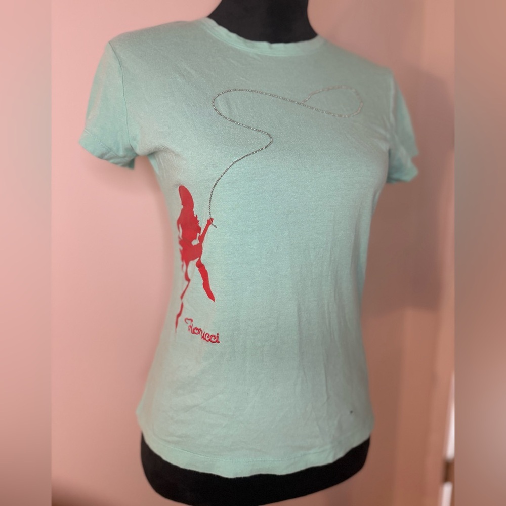 Fiorucci Light Green Tee with Red War Girl Graphic